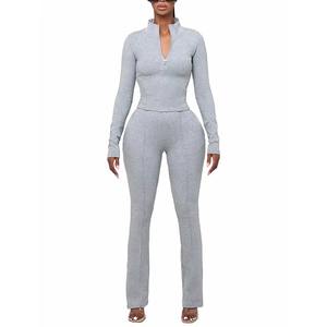 Ensemble de survêtement évasé pour femmes, confortable, en mélange de coton, vêtements de sport décontractés, fournisseur en gros, fabriqué au Pakistan - Product Image 4