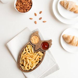 Mango Wood Owl Chip & <b>Dip</b> Platter Decorative Wooden Serving Tray for Snacks Small Appetizer Platter Tray Available for Sell - Product Image 4