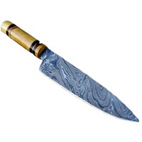 Pisau Koki Baja Karbon Buatan Tangan dengan Gagang Kayu Pukka dan Sarung Kulit Berkualitas Tinggi Pisau Koki Damascus Seni Keterampilan Koki
