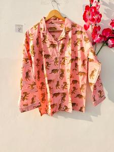 Conjunto de Pijama de Algodón con Estampado de Selva y Bolsillo, Ropa de Dormir para Mujer, Suave y Transpirable, Conjunto de Pijama Estampado a Mano - Product Image 3