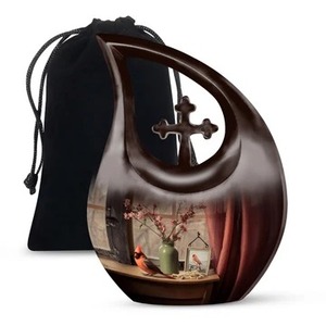 Urna Funeraria Negra en Forma de Lágrima con Diseño de Águila para Cenizas Humanas, Urna Decorativa con Cruz y Bolsa de Terciopelo Gratis - Product Image 6