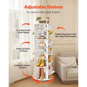 Scarpiera Girevole a 7 Livelli con Ripiani Regolabili, Espositore Girevole a 360 Gradi su Ruote per Lazy Susan - Product Image 4