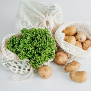 Sacs en filet 100% coton biologique pour courses et produits frais, petits, 7 pouces, à cordon, tendance, pour légumes et fruits, durables - Product Image 1