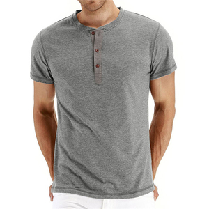 Custom Men's Fashion 100% Cotton T-<b>Shirt</b> Classic <b>Waffle</b> Top with Button Neck Male Tee <b>Shirt</b> - Product Image 3