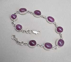 Natural Ruby 925 Sterling <b>Silver</b> Oval Cabochon Red Gemstone Link Bracelet Handmade Fine Jewelry - Product Image 3