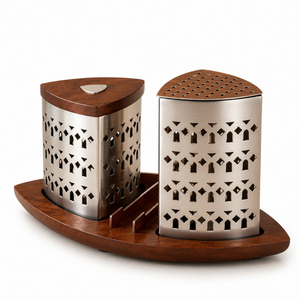 Juego de quemadores de incienso Heritage Bakhoor de acero inoxidable y madera |   Mabkhara de Oud Árabe, Decoración de Mesa con Fragancia Islámica de Lujo para el Hogar - Product Image 1
