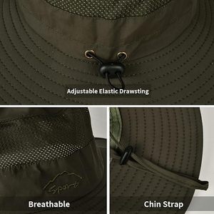 Men's Olive Green Bucket <b>Hat</b> Wide Brim Nylon Canvas Outdoor Sun Protection Adjustable Strap Solid Color Casual Spring <b>Summer</b> - Product Image 4