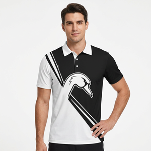 <b>Men's</b> <b>Short</b> <b>Sleeve</b> Polo <b>Shirt</b> With Duck Logo Print Black <b>White</b> Color Block Casual Fit Regular Breathable Knitted Polyester - Product Image 5