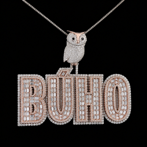 Pendentif Lettre Personnalisé en Moissanite, Bijoux Hip Hop, Pendentif Hibou BUHO Plaqué Or 14K avec Diamants Baguette pour un Cadeau Spécial - Product Image 6