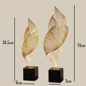 Modern <b>Abstract</b> Metal Sculpture With Marble Base For Home Office Table Decor And Contemporary Interior Styling - Product Image 6