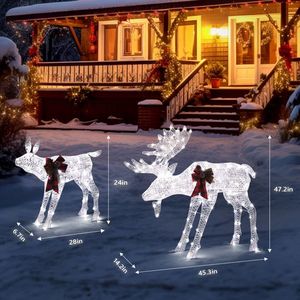 Guirlande lumineuse en cuir blanc de 4 pieds, 2 pièces, avec 200 LED et 3,6 W, décoration familiale en forme de renne pour jardins - Product Image 2