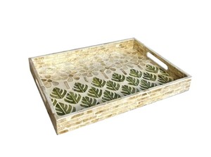 Handcrafted <b>Rectangle</b> Mother of Pearl Decorative Serving Tray with Handle for <b>Coffee</b> <b>Table</b>, Ottoman & Home Decor from Vietnam - Product Image 2