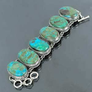กำไลข้อมือเงินแท้ 925 ประดับคริสโซคอลล่า ทำมือ ปรับขนาดได้ สไตล์วินเทจ ของขวัญเครื่องประดับธรรมชาติสำหรับผู้หญิง - Product Image 4