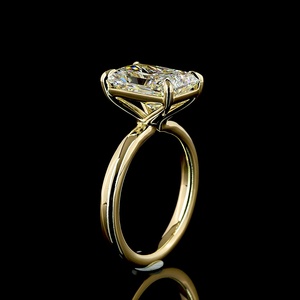 Bague de fiançailles en diamant de laboratoire radiant certifié IGI 4 carats, or jaune massif 14 carats, solitaire, bague d'anniversaire, bague de mariage effet glace pilée - Product Image 4