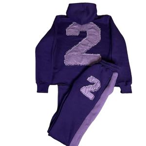 OEM Distressed Unisex Regular Fitted Cotton Fleece Sweatsuits Men's Tracksuits Custom Logo Oversized No <b>Strings</b> Multiples Winter - Product Image 4