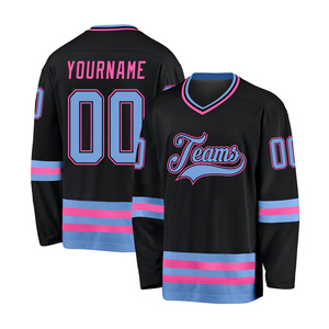Wholesale Custom <b>Black</b> Ice Hockey Jersey V-Neck Full Sleeve Sublimated Print Teams Logo Moisture Wicking Polyester Apparel - Product Image 1