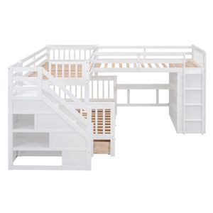 White Twin Over Full L Shaped Bunk <b>Bed</b> with <b>Portable</b> Desk and Wardrobe 3 Drawers-Kids' Furniture Set (OLD SKU LT000542AAK) - Product Image 5