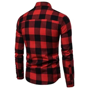 High quality Men's Purple Black Plaid Flannel <b>Shirt</b> Long Sleeve Casual Turn-down Collar 100% Cotton Autumn Wear - Product Image 2