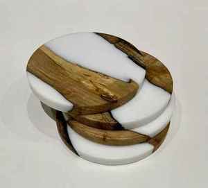 Wood Resin Coaster Set Rectangle 6mm Thick Non Slip Modern Design Mats & <b>Pads</b> 4 Pcs - Product Image 1