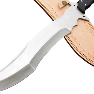 Cuchillo de Caza Bowie Grande Hecho a Mano con Mango Negro, Hoja de Acero Curvada Pulida, Funda de Cuero, Cuchillo de Supervivencia para Campismo al Aire Libre - Product Image 3