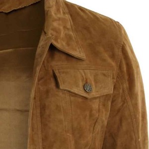 <b>Men's</b> Brown <b>Suede</b> Shirt <b>Jacket</b> Casual Autumn Wear Turn-down Collar Regular Fit Single Breasted Button Closure Sample Available - Product Image 5