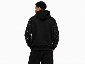 Sweat-shirt à capuche pour homme avec strass, imprimé étoile noire, style streetwear oversize, tricoté, mode hiver - Product Image 2