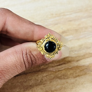 Hot Selling Vintage Black Onyx <b>Ring</b> Floral Design Tribal Ornate <b>Statement</b> <b>Ring</b> Gold Plated Brass Beaded Wholesale <b>Ring</b> For Women - Product Image 6
