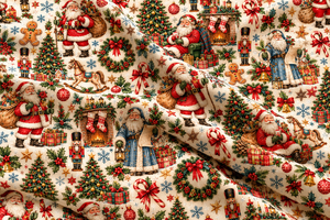 Tissu en coton vintage de Noël, motif Père Noël et casse-noisette, pour couture de fêtes - Product Image 3