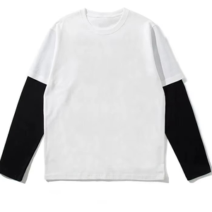 T-shirt gris oversize à manches courtes pour homme, col rond, en coton tricoté, couleur unie, bordure contrastante, style streetwear - Product Image 2