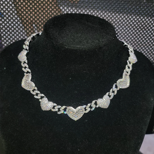 Collar de eslabones de corazón con incrustaciones de moissanita, cadena de tenis de lujo, joyería llamativa, estilo hip hop y streetwear, regalo para mujeres y hombres - Product Image 5