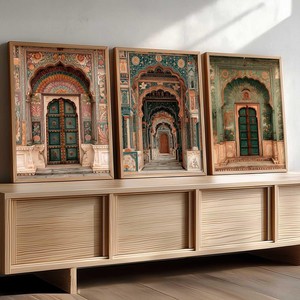 Panneaux muraux en bois de manguier brun faits à la main 50x35x4 cm - Art architectural moghol, design traditionnel, vente en gros, marque Aqudus - Product Image 1