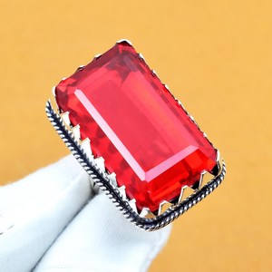 Anillo de Granate Hessonita Octogonal en Plata de Ley 925, Joyería Bohemia Hecha a Mano, Anillo para Mujer, Venta al Por Mayor - Product Image 1