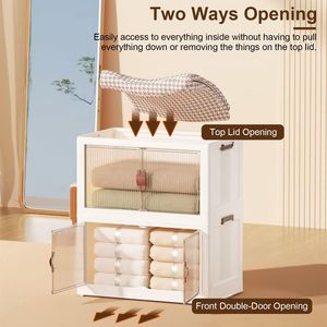 3pcs Foldable <b>Plastic</b> <b>Storage</b> <b>Bins</b> Magnetic Front Lid 4pcs 360 Degree Turntable Collapsible Stackable Closet Organizer - Product Image 6