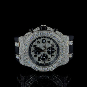 Reloj de Pulsera de Lujo para Hombre, Totalmente Personalizado, con Diamantes Cultivados en Laboratorio, Correa de Goma Negra, Esfera con Fecha y Cronógrafo - Product Image 1
