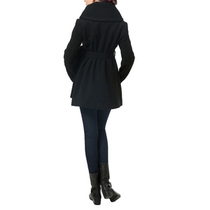 Women's <b>Woolen</b> Trench Coat <b>Shawl</b> Collar Zipper Closure Knee Length Elegant Winter Outerwear With Belt - Product Image 2