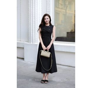 Vestido midi sin mangas para mujer, con botones delanteros, cuello redondo, tejido recto, para oficina, uso diario, verano, sencillo, antiarrugas [V9067] - Product Image 6
