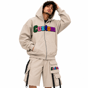 Stylish Lightweight Sporty <b>Men</b> Tracksuits Soft Embroidery Zip Up Lettering Print <b>Hoodie</b> <b>Shorts</b> With Utility Pocket Hooded <b>Set</b> - Product Image 3