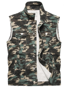 Chaleco Vaquero para Hombre, Sin Mangas, Desgastado, Protección UV, Secado Rápido, Corte Ajustado, Cuello Alto, Estilo Vintage, Casual, OEM ODM - Product Image 1