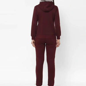 Ensemble de survêtement en molleton bordeaux à capuche, coupe ajustée, sweat-shirt zippé et pantalon, unisexe, décontracté, pour l'hiver, couleur unie, tricoté - Product Image 6