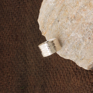 Silver Wide Band Gemstone <b>Ring</b> Hammered Classic Bezel Setting Statement Chunky <b>Plain</b> Minimalist Unisex 5 Garm - Product Image 3