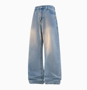 Vintage Stonewashed Denim <b>Trousers</b> High Waist Acid Wash Regular Fit Cargo Streetwear Jeans 100% Cotton Print for Daily Outfit - Product Image 6