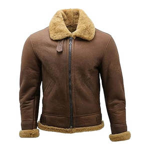 Chaqueta de Cuero de Oveja con Forro de Borrego Marrón para Hombre, Chaqueta de Aviador, Chaqueta de Piloto Vintage con Cuello de Piel, Talla XS - Product Image 2