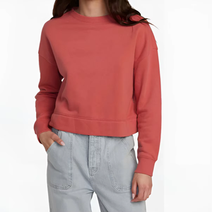 Sudadera OEM personalizada para mujer, cuello redondo, algodón/fibra de bambú, lavado ácido, teñido anudado, bordado, cristal, jersey corto, estilo urbano, otoño - Product Image 1