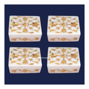 Caja de mármol de Venta caliente Caja de embalaje de joyería Caja de almacenamiento y decoración de joyería con trabajo dorado de India - Product Image 3