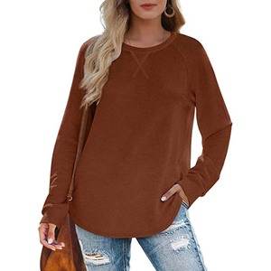 Women Oversized Crew Neck Sweatshirt Solid Color Drop Shoulder Long Sleeve Knitted Cotton <b>Pullover</b> Autumn Casual Wear - Product Image 4