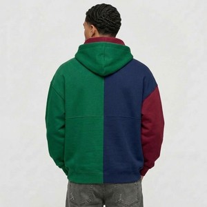 Men's Color Blocking Hooded Sweatshirt Regular Fit Fleece Pullover Casual Style Patchwork Design Green Blue Red - Product Image 2