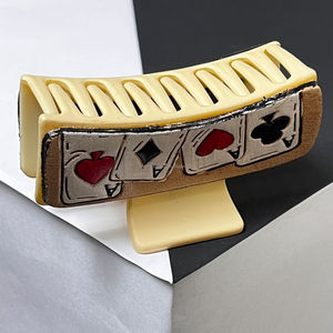 Pince à cheveux en cuir façonnée à la main style western pour femme, motif cartes à jouer élégant, accessoire de mode boutique, cadeau - Product Image 6
