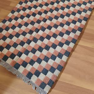 พรมคิลิมทำมือจากขนสัตว์ ทอแบบแบน ลายตารางเรขาคณิต พรมขนสัตว์ธรรมชาติสำหรับห้องนั่งเล่น - Product Image 5