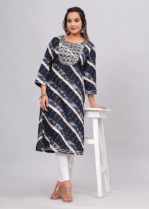 Women Rayon Blue Printed <b>Kurti</b> Ethnic Casual Wear <b>Kurti</b> - Product Image 5