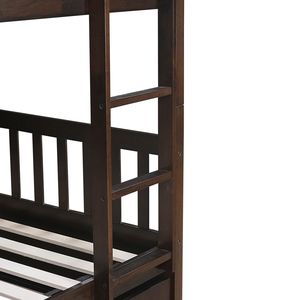 Letto a castello matrimoniale in legno di gomma con letto estraibile convertibile e sponde di sicurezza per camerette dei bambini - Product Image 4